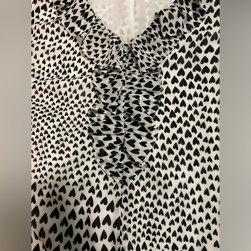 J. Crew Black and White Ruffle Heart Patterned Blouse - Picture 3 of 11